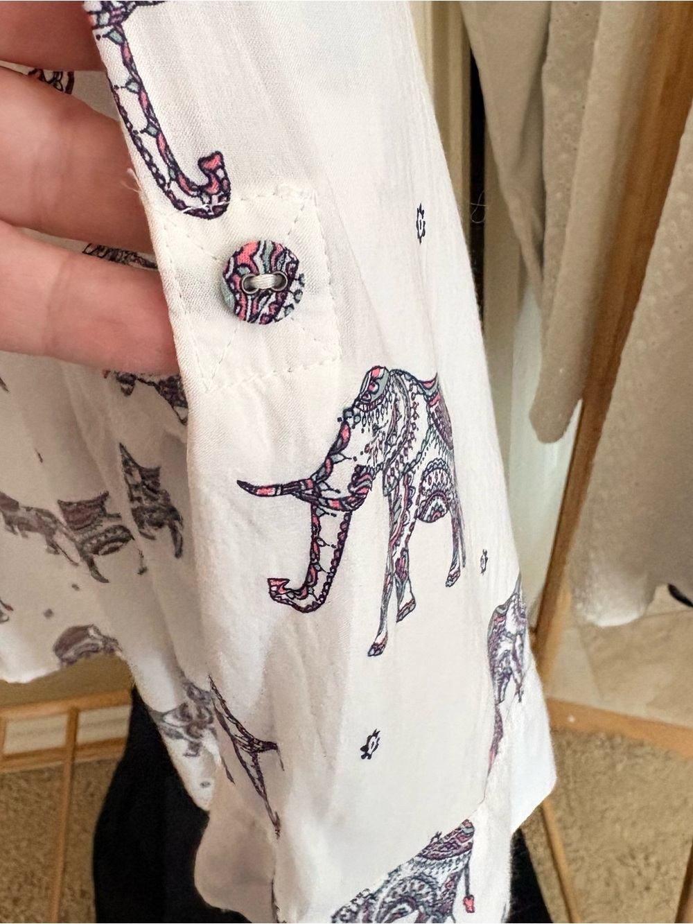 torrid White Henley Style Blouse with Pink and Teal Elephant Print - Picture 5 of 5